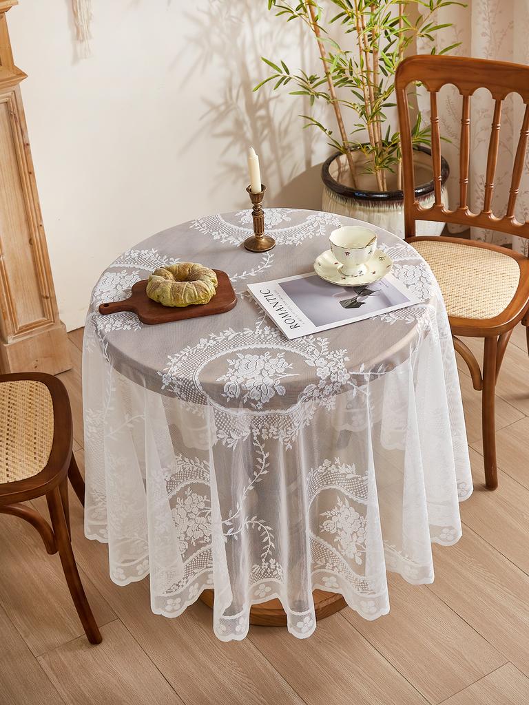 White lace tablecloth round mirror flower vine pattern living room dining table decoration