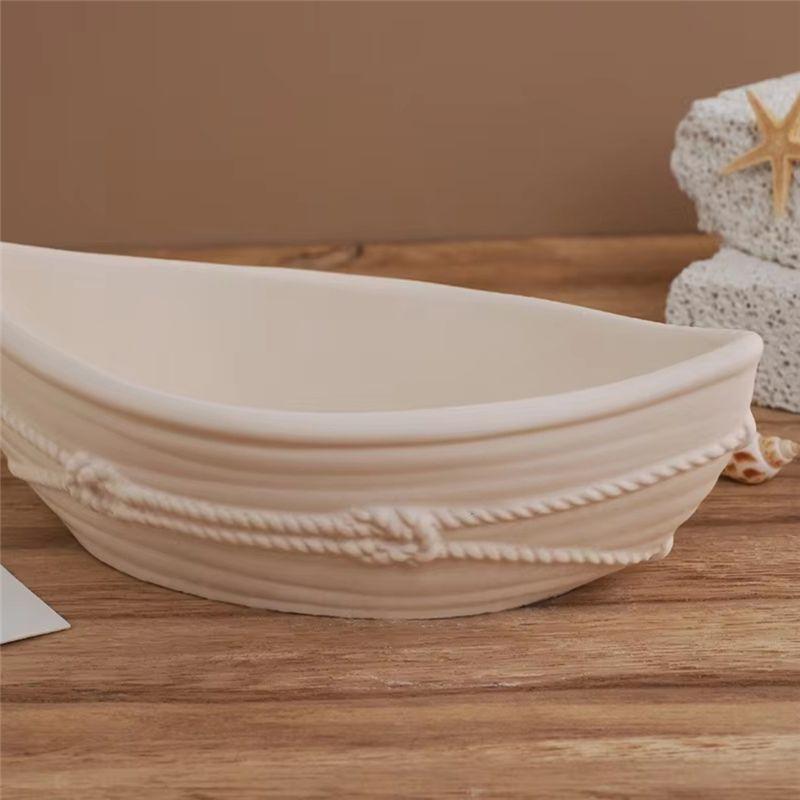AEE4-Candle Vessel Silicone Mold Oval Bowl Candle Boat Jar Molds Rope Pattern Epoxy Resin Storage Tray Plaster Mould