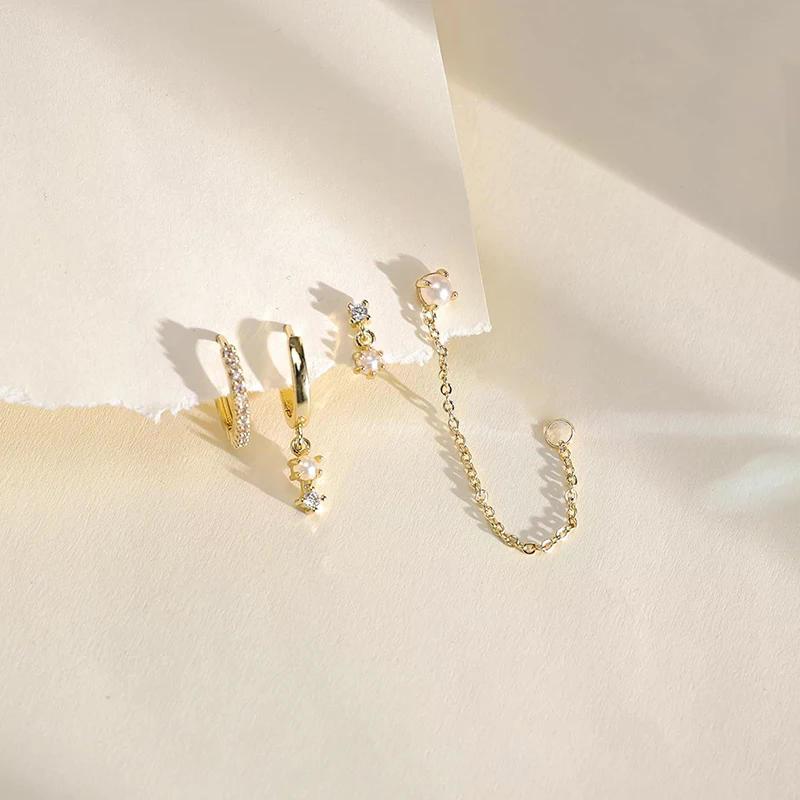4PCS Chain Huggie Earring Set For Women Fashion Flower Tragus Hoop Earrings Bulk Cartilage Piercing Helix Jewelry Lobe Earing