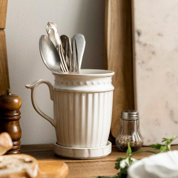 Sseuim Grace Cutlery Container, Ivory, 1 Piece, Korean Popular Tableware