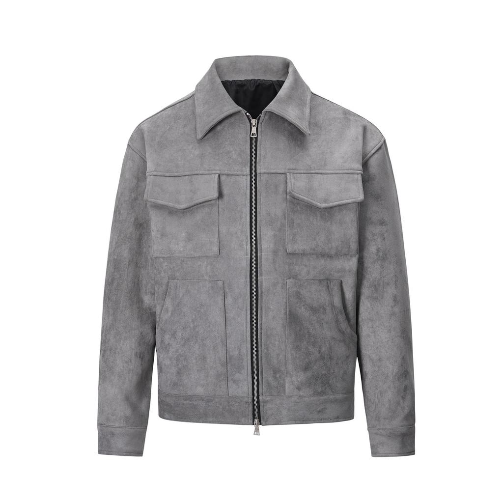 Veste Crock Vintage High Street en Daim avec Revers Zippé Veste Courte Décontractée pour Homme