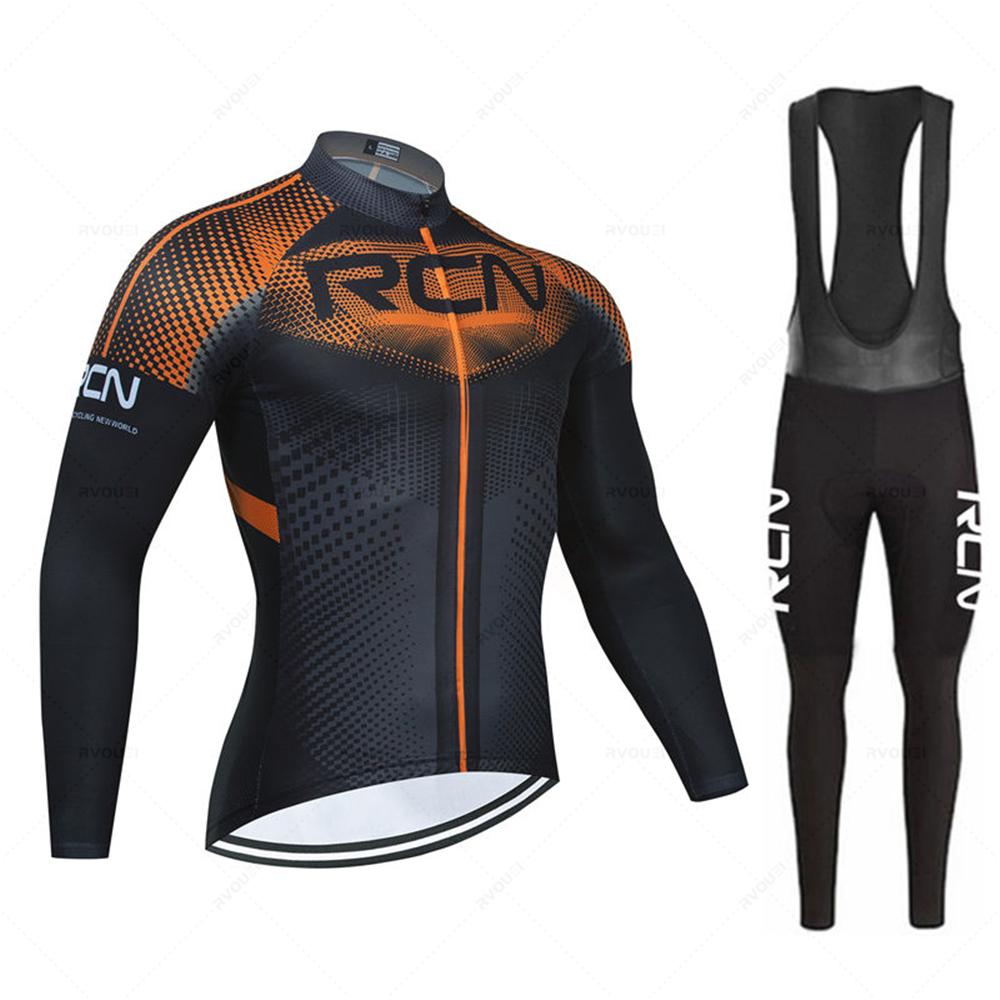 RCN Mens Autumn Long Sleeve New Racing MTB Spring Long Cycling Jersey Set Bike Cycling Bicycle Clothing Uniform Ropa Ciclismo