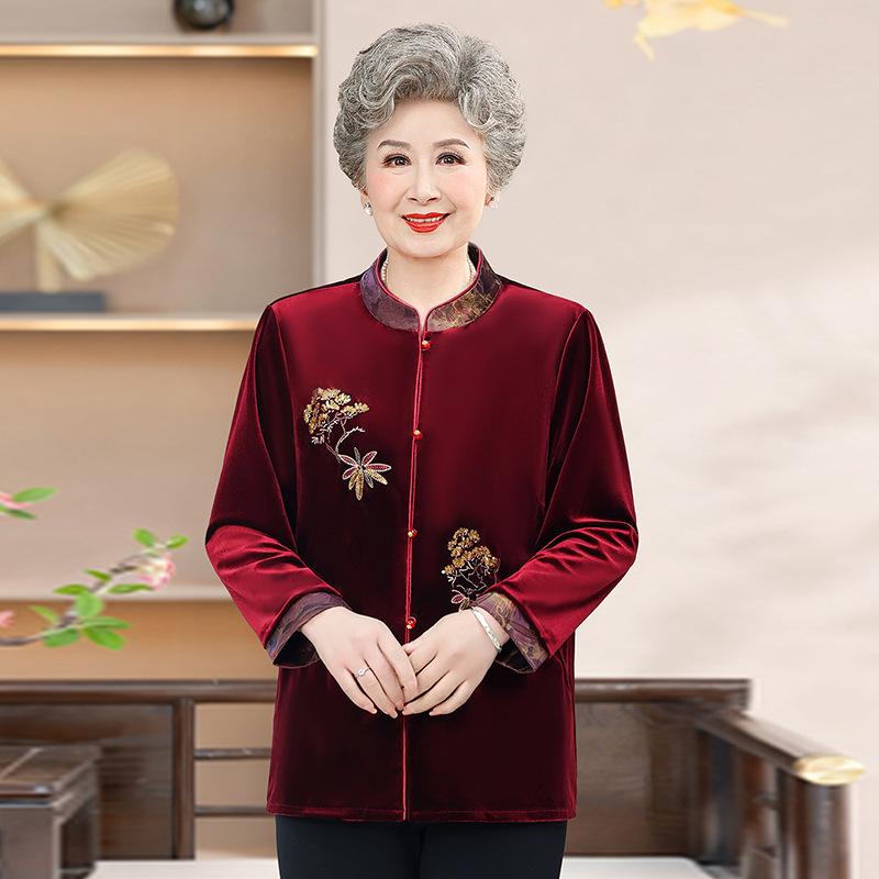 

Mom s Autumn Gold Velvet Shirt - Casual, Loose-Fit Chinese Style Plus Size Top for Middle-Aged and Elderly Women XL красный