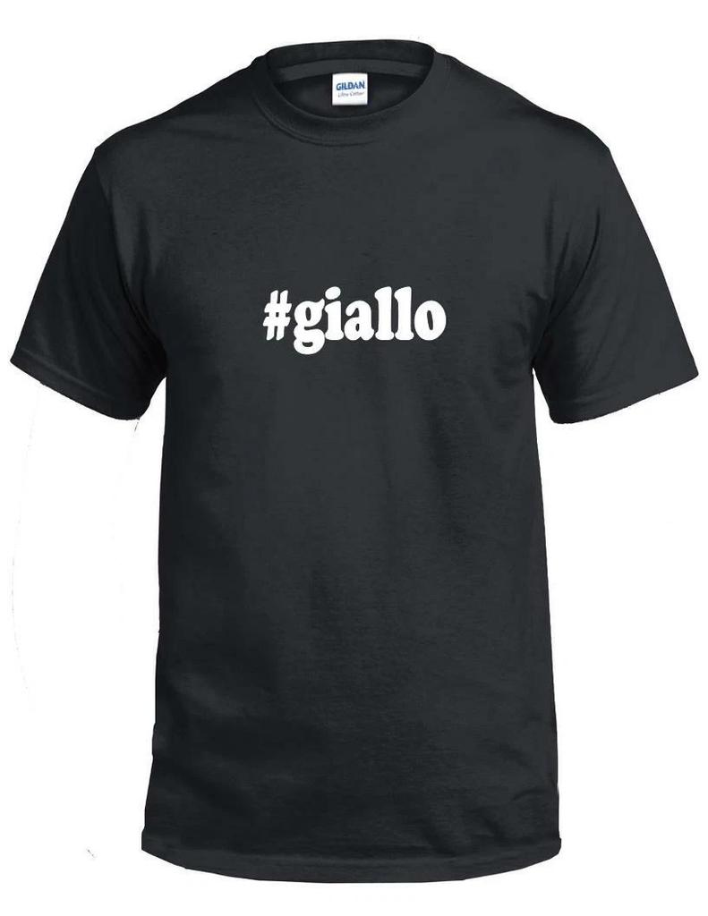 #giallo T-Shirt Hashtag Giallo Funny Gift Black White Cotton Tee Shirt