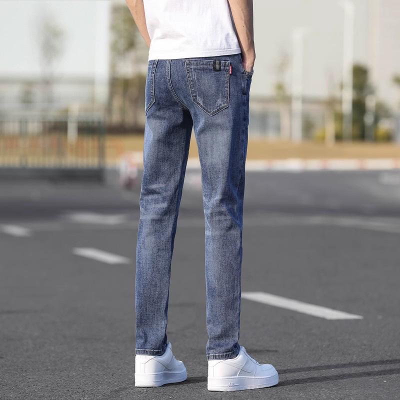 Men's Slim Straight Jeans Elastic Waist Drawstring Trendy Skinny Pants Stretchy Fashionable Durable Long Pants