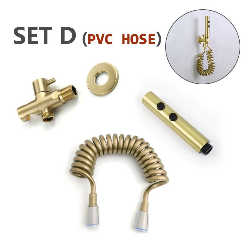 Bidet Sprayer Brushed Gold Bathroom Clean Toilet 2 Functions Water Flow Brass Body Stainless Steel/PVC Hose