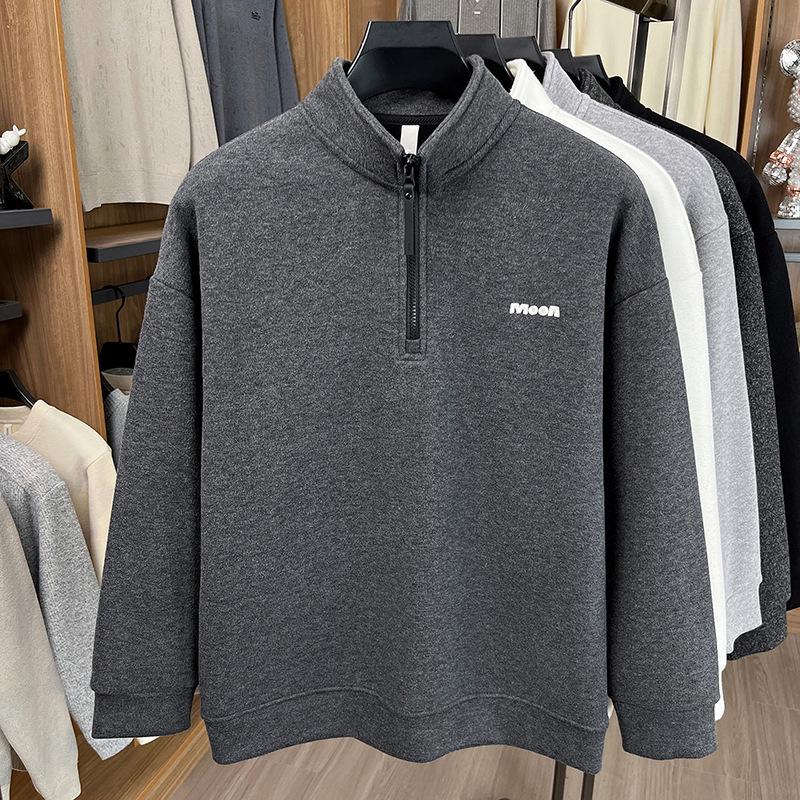 

Men s Winter Stand-up Collar Double-Sided Coral Fleece Warm Half-Zip Sweatshirt XL темно-сірий