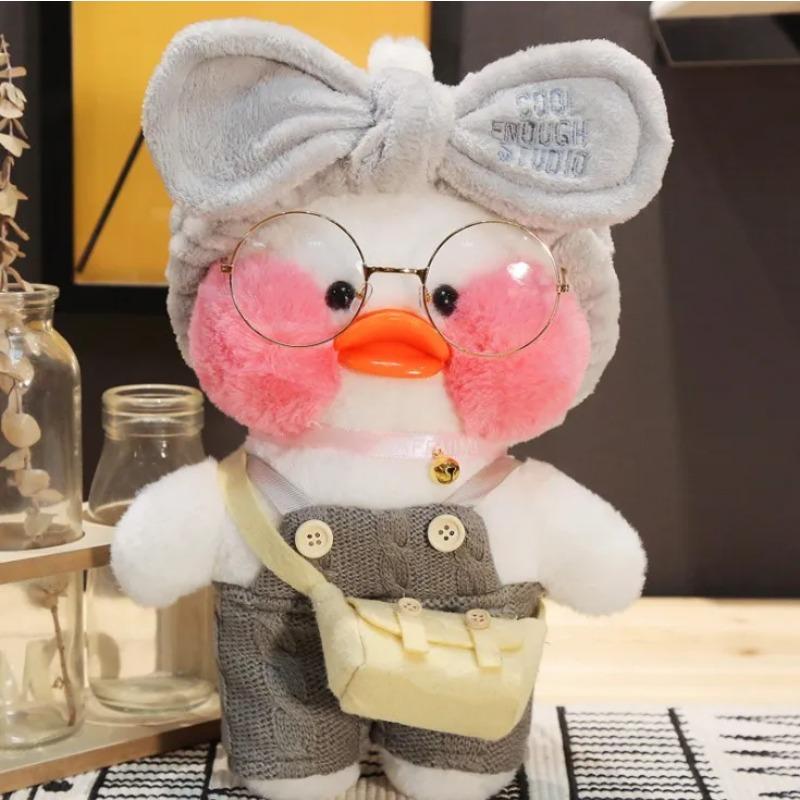 30cm Pink Pato Yellow Lalafanfan Pato Cafe Girl Plush Toy Cute Kawaii Lalafanfan Doll Wearing Glasses Wearing Clothes Toys Gift