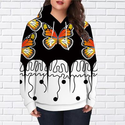 Womens Fashion White Butterfly Print Loose Hoodie Tops Blouse Sweatshirt Casual Long Sleeve Pullover Tops