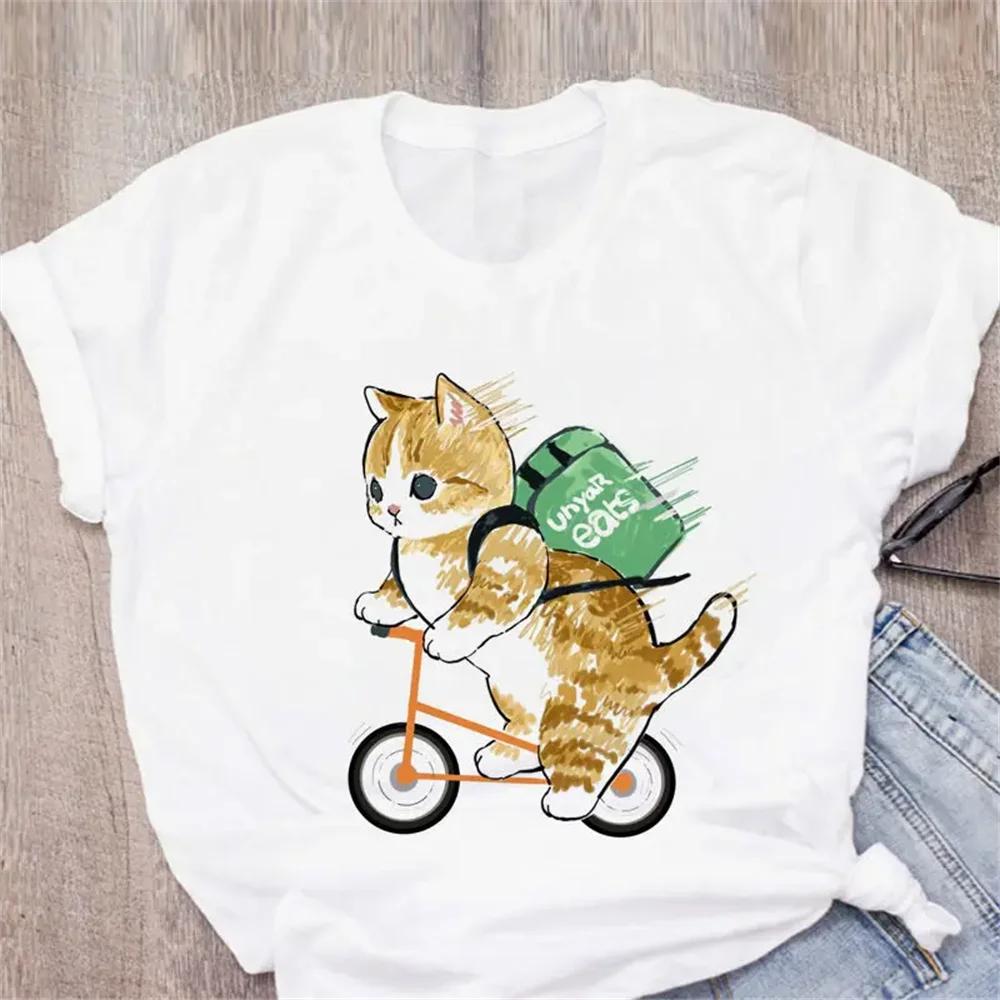 Pattern Printed Fashion Aesthetic Tops Tee Casual Cute Cat Funny Cartoon Womens Harajuku Short Sleeve Casual Aesthetic Clothes