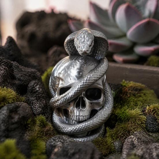 Gothic Skull Ornaments 3D Printed And Snake Figurine, Art Sculpture, Creative Unique Occult Style Gifts Skeleton Statue Ornament for Halloween