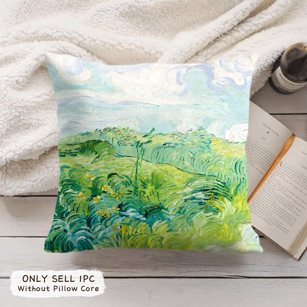Van Gogh Oil Painting Cushion Cover Soft Short Plush Pillow Cover Smooth Cozy Texture Aesthetic Cushion Case Home Decor
