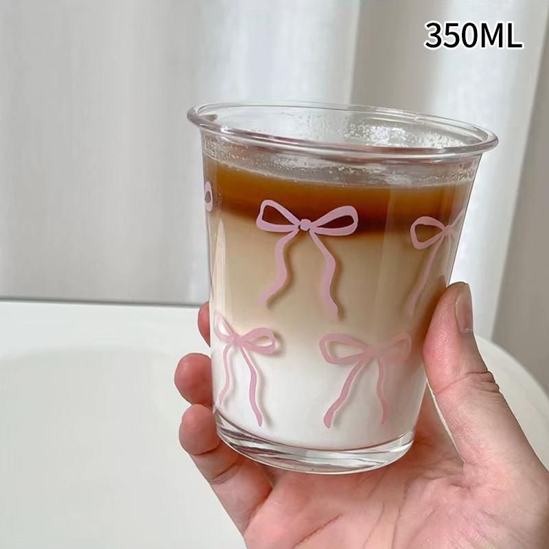 500ml/16oz Cute Bow Glass Cup Tumbler Summer Water Bottle Bow With Lids Straw Coffee Cups for Bubble Tea Iced Coffee Juice Cup
