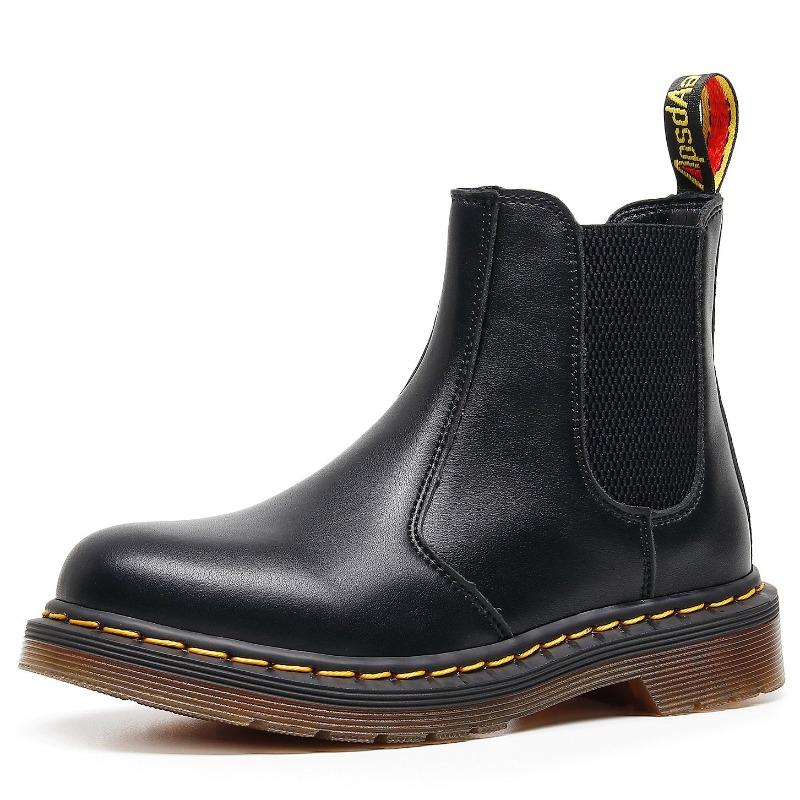 Soft leather Chelsea boots women's couple locomotive boots men's British leather short boots men's and women's casual large size leather shoes