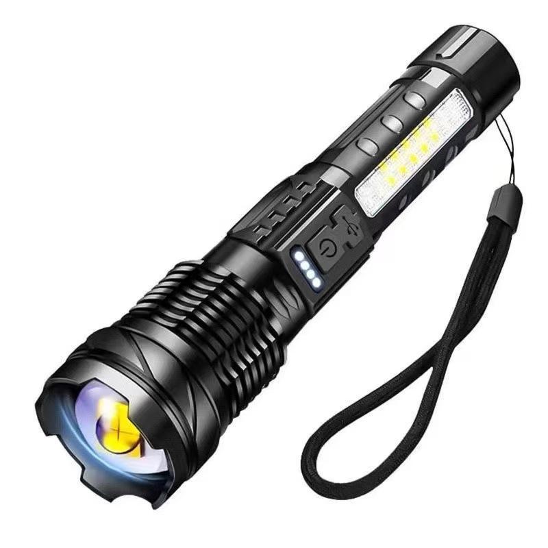 Powerful Xhp50 Led Flashlight 18650 Torch Waterproof With Side Light 7 Modes Usb Rechargeable Zoom Lamp For Camping Fishing