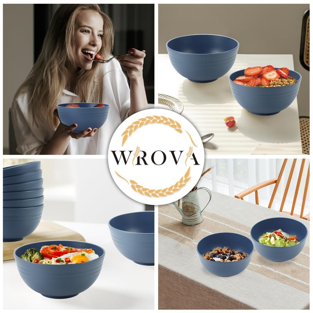 4pcs, Wheatgrass Cereal Bowl - Durable and Shatterproof, 26oz, Microwave and Dishwasher Safe, BPA Free, Classic Blue Kitchen