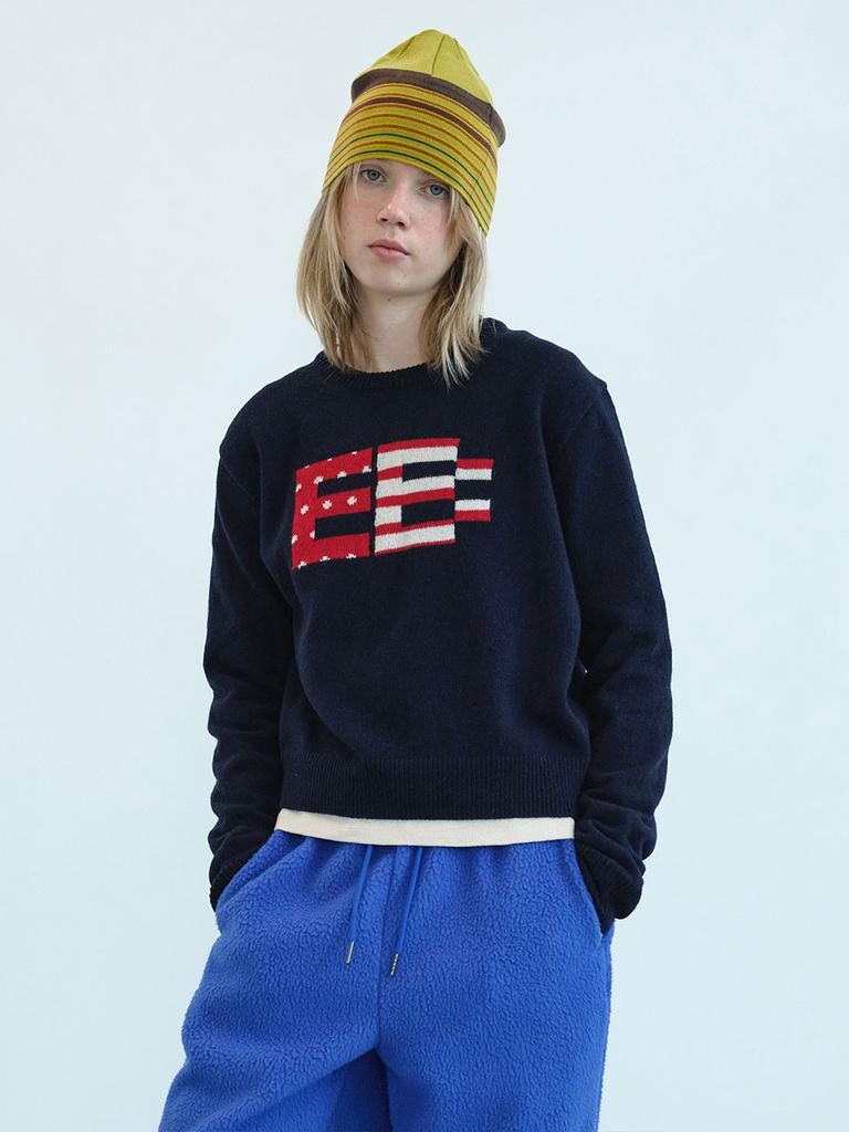 ENZO BLUES Pixel Logo Knit Sweater (Navy)
