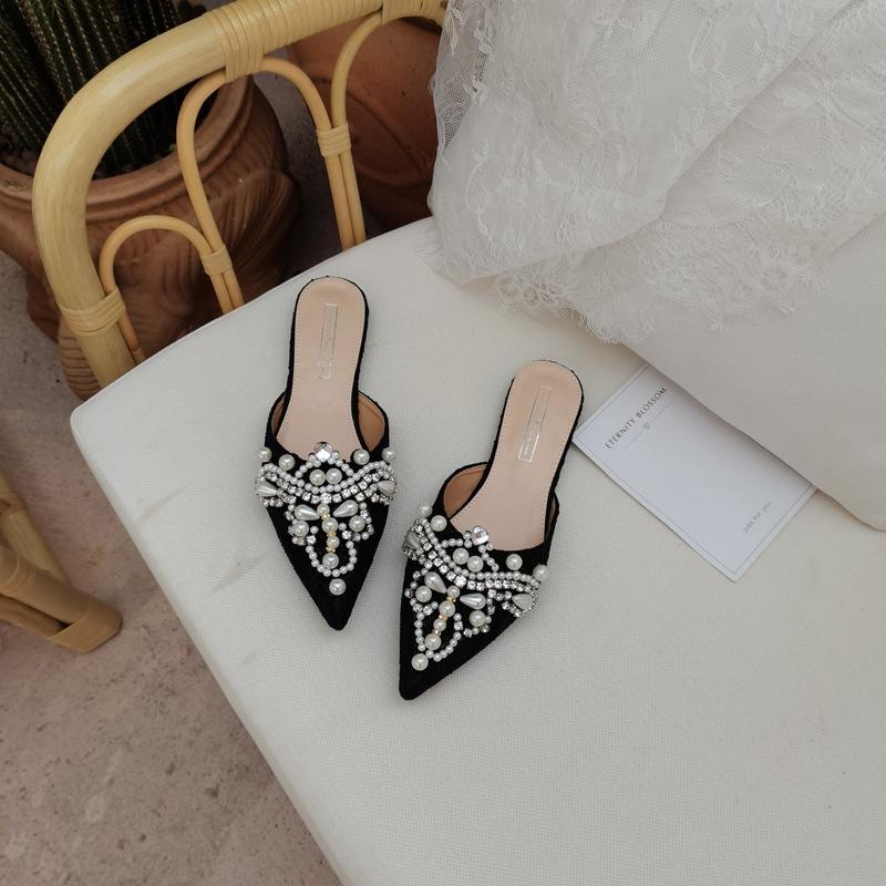 

Новые остроносые балетки со стразами и жемчугом женские на плоском каблуке с закрытым носком полушлепанцы универсальные сексуальные темпераментные большие размеры 40-43 43