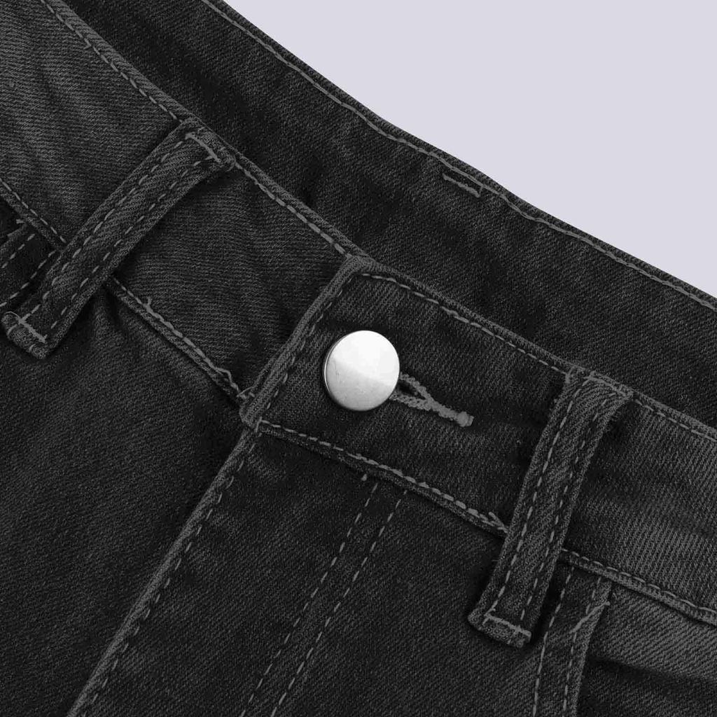 Summer Women's Button Slim Front And Back Pocket Zipper Design Flared Leg Work Pants Denim Trousers