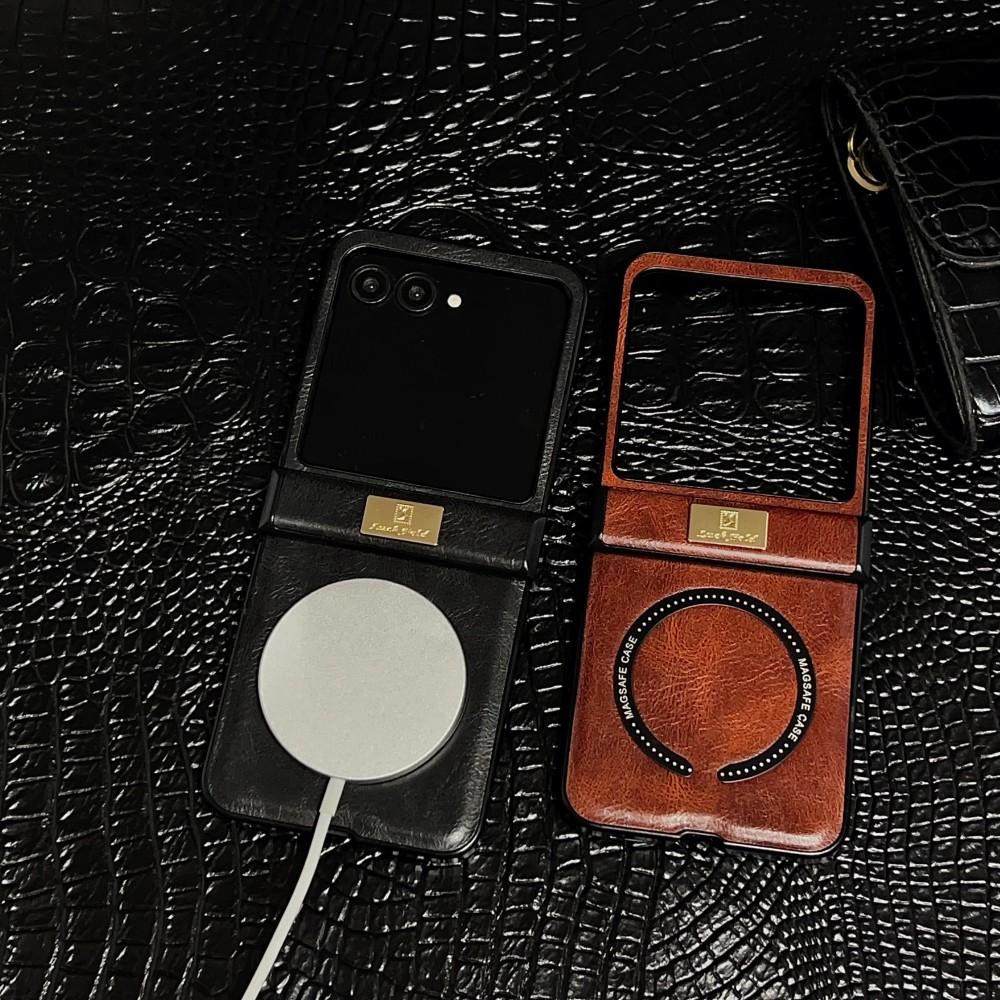 Für Motorola Razr 60 Ultra Hülle Luxus PU-Leder Magnetisch Kabelloses Laden Schutz Rückseite Abdeckung Für Moto Razr 60 50 Ultra Schale