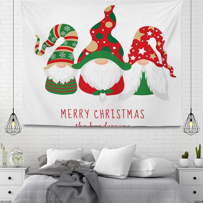 Tapiz con Patrón de Papá Noel de Dibujos Animados Decoración de Pared para Hogar Dormitorio Sala de Estar Tapiz con Tema Navideño