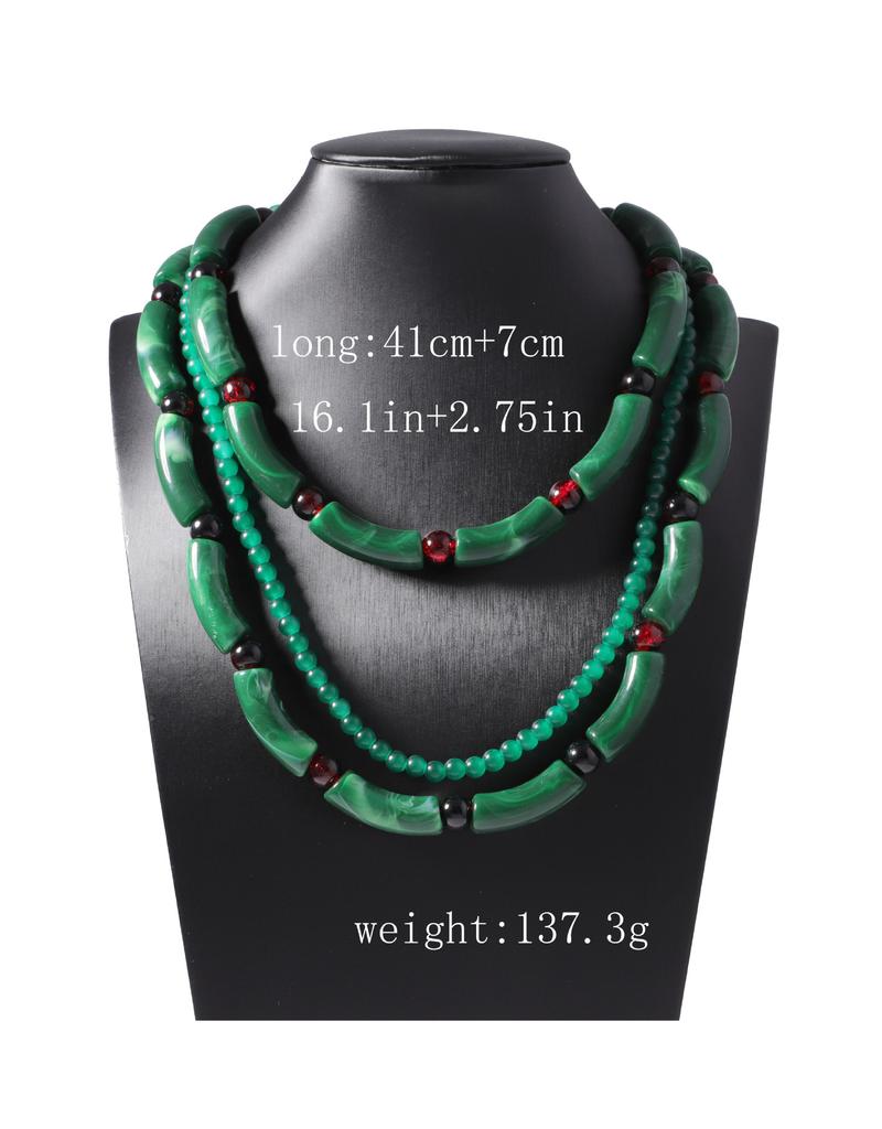 New Chinese retro old money style dark green bamboo joints multi-layer resin stacked with personalized necklaces, niche creative women's models