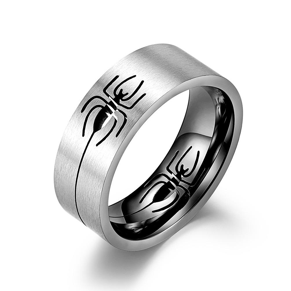 Titanium Steel Hollow Spider Men s Ring, Spider Silk Stainless Steel Jewelry, Fashionable Men s Accessories 7# чёрный