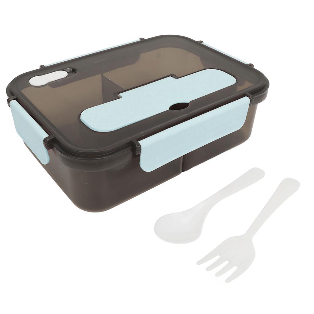 Lunch Food Box 3 Compartments Leakage Proof Microwave Safe Plastic Bento Box for Office School Picnic Blue 1500ML