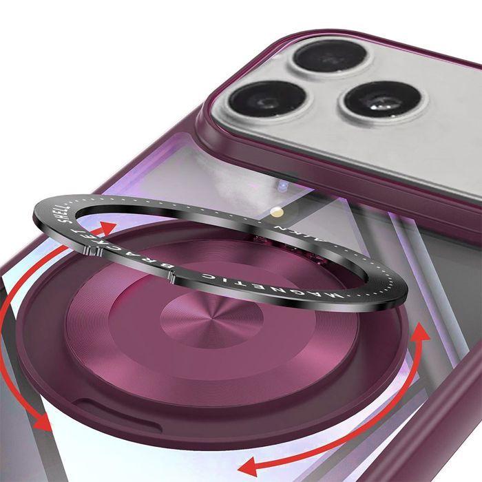 Coque de Protection - BOOLING - pour iPhone 17 Pro - Hybride avec Anneau Rotatif Magnétique - Rouge