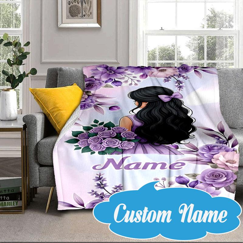Custom Name Floral Princess Blanket bed sofa Blanket Flannel Blanket for Camping, Hiking, Picnic Essentials,gift for Fan family