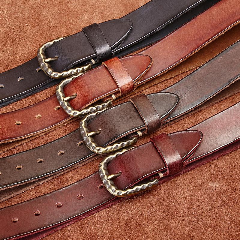 Men's Belt Retro Washed Retro Style Personality Trendy Thickening Genuine Cattlehide Leather Surface All-Match Jeans Belt