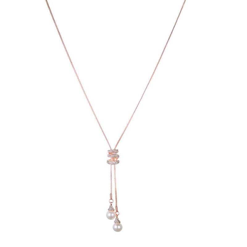 Ladies Fashion Charm Crystal Pearls Pendant Luxury Long Necklace Sweater Chains Blueseason
