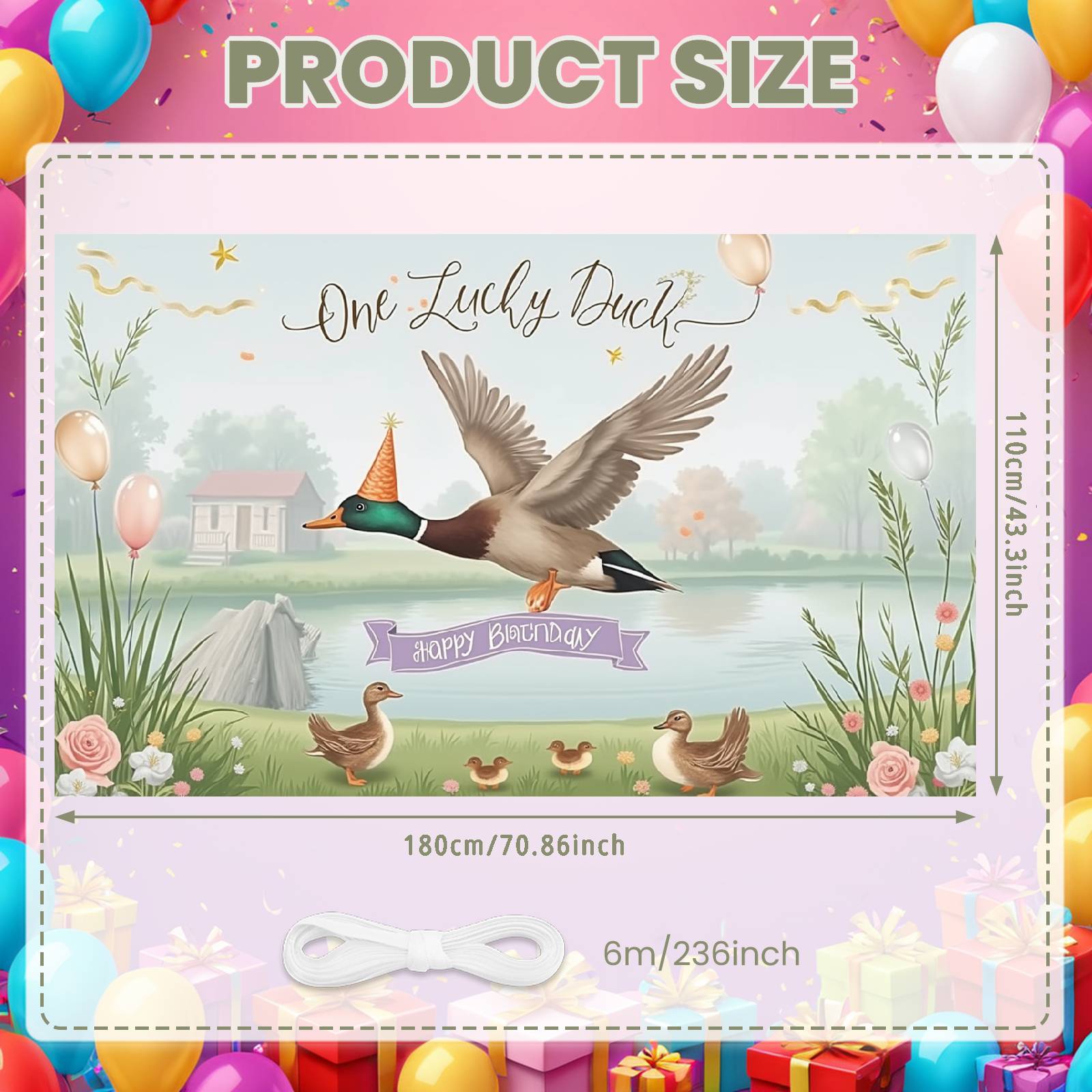 

Birthday Celebration Backdrop Farm Animal Motif One Lucky Duck Banner Rustic Party Display Balloon Accent For Birthday 1st