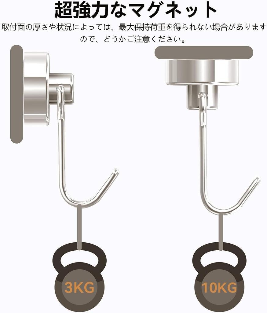 Homion of Stainless Steel Magnetic Hooks with Magnetic 20mm 10kg Vertical Load for Key Wall Small [Set 4] Small, Rust-Resistant Attachments, Diameter,