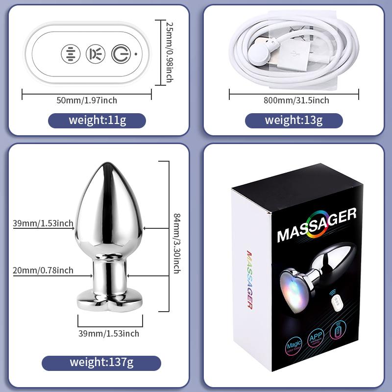 Vibrating Remote Heart-Shaped App Control Man and Woman Metal Anal Plug Adult Luminous Electric Anal Dildo Couple Intimate Toys