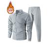 Men Waffle Texture Zipper Pocket Turn Down Collar Slim Fit Jacket Pants Set