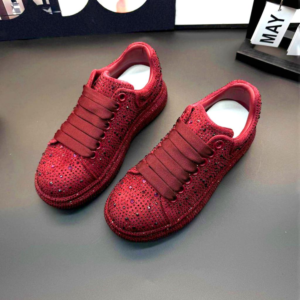 Fashion Luxury Designer Men's and Women's Red and Black Rhinestone Thick-soled Shoes, Casual Flat Shoes, Moser Shoes, Men's Sports Shoes