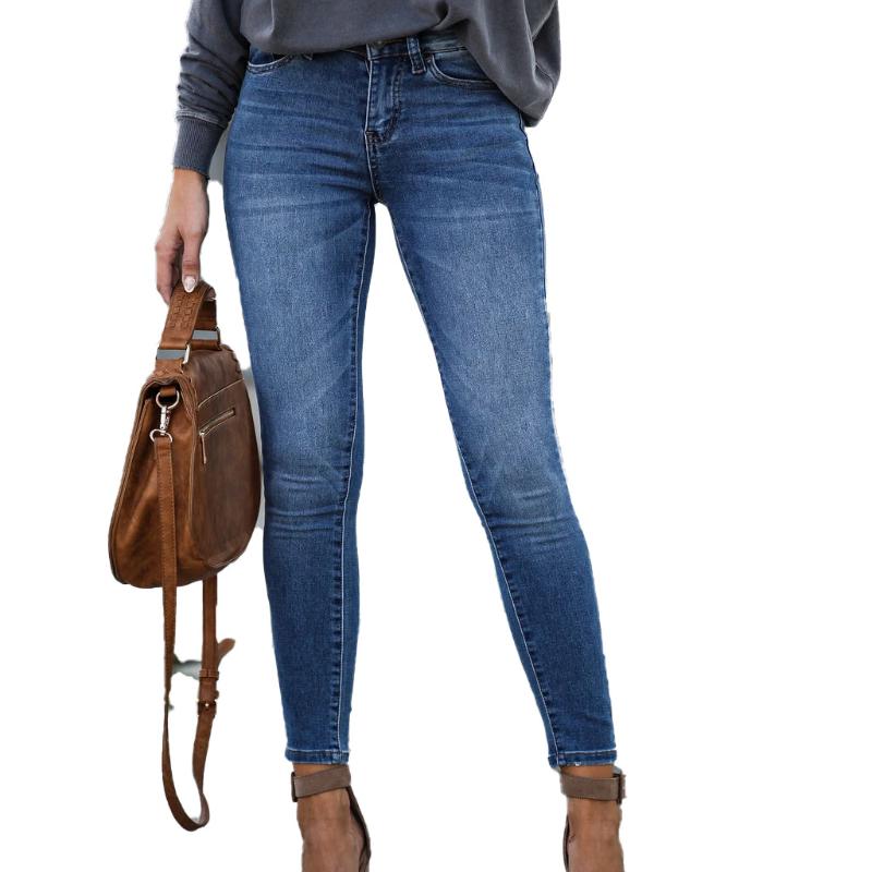 GMXIA Spring Stretch Mid Waist Slimming Denim Small Leg Nine Minute Pants