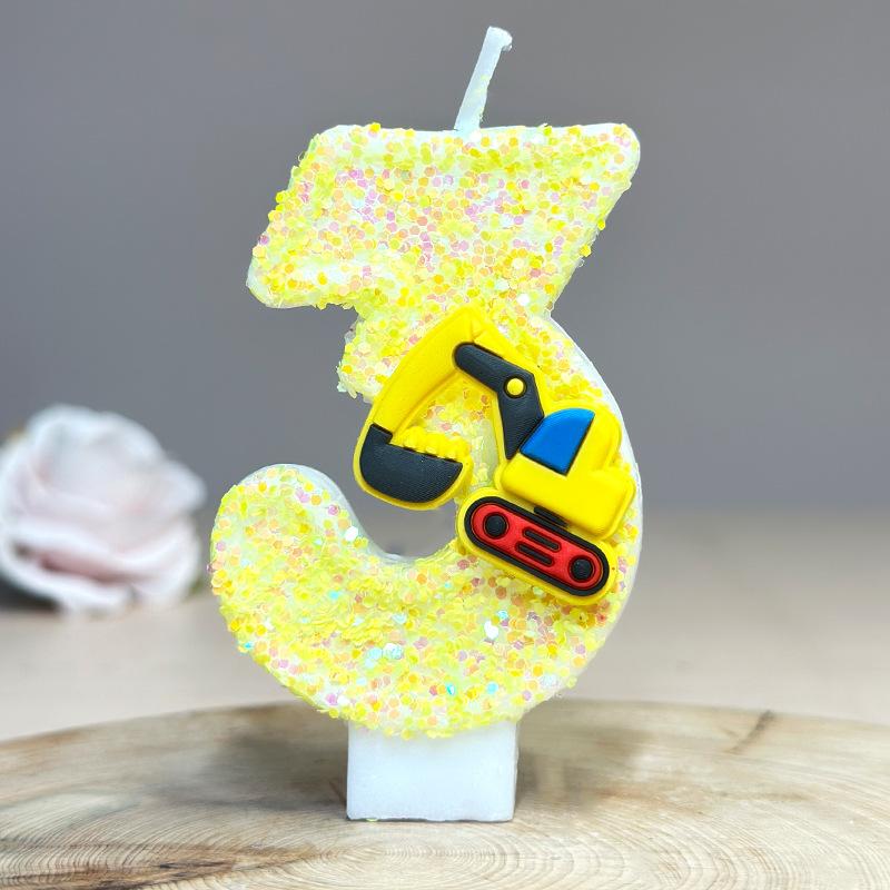 Creative Cross - border Creative Engineering Vehicle Excavator Digital Birthday Candle Cake Decoration Handmade Birthday Candle