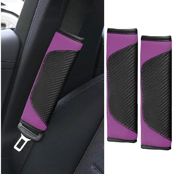 2PCS Car Seat Belt Cover Pad, Soft Carbon Fiber Leather Seatbelt Shoulder Protector For A More Comfortable Driving, Universal Safety Belt Strap Cover