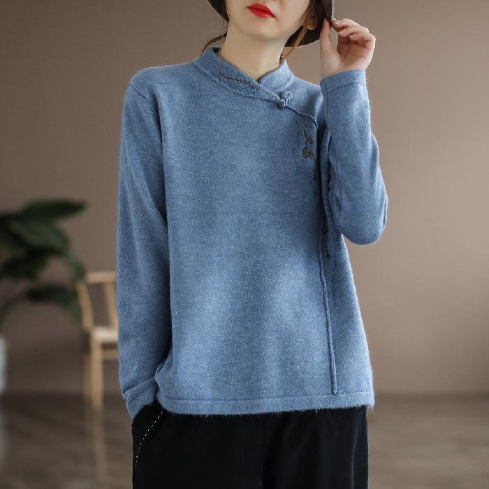 Retro Long-sleeved T-shirt for Women In Autumn and Winter New Style Clothes, Loose Tops, Embroidered Middle-aged Mother Base Shirt