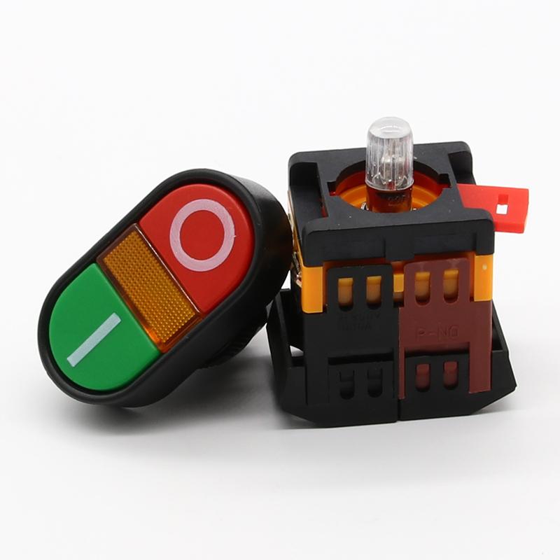 APBB22N 220V AC LED Yellow Light ON/OFF START STOP Momentary Push Button Switch 22mm 1 NO NC