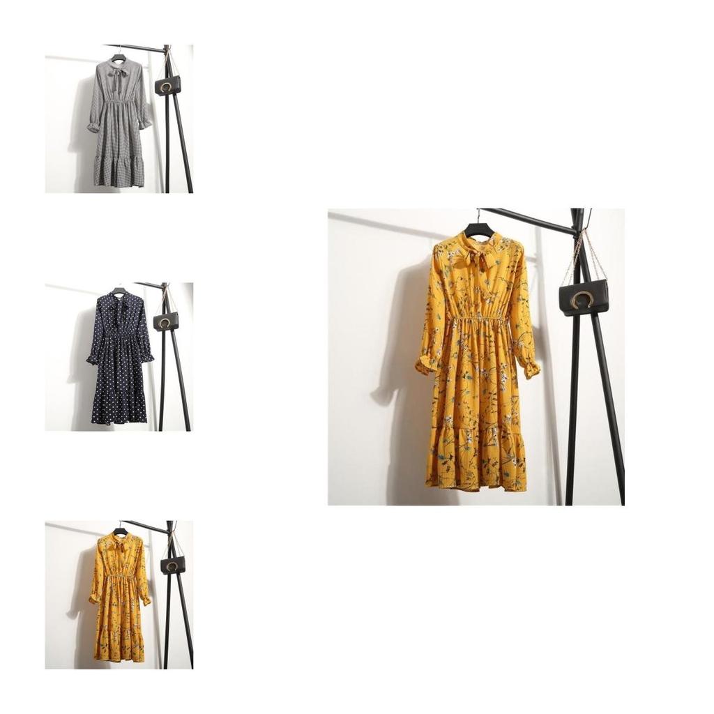 Elegante Abito Lungo Maxi Floreale in Chiffon a Maniche Lunghe da Donna per la Primavera 2018, Casual, da Festa, Vintage, Boho, in Colori Affascinanti