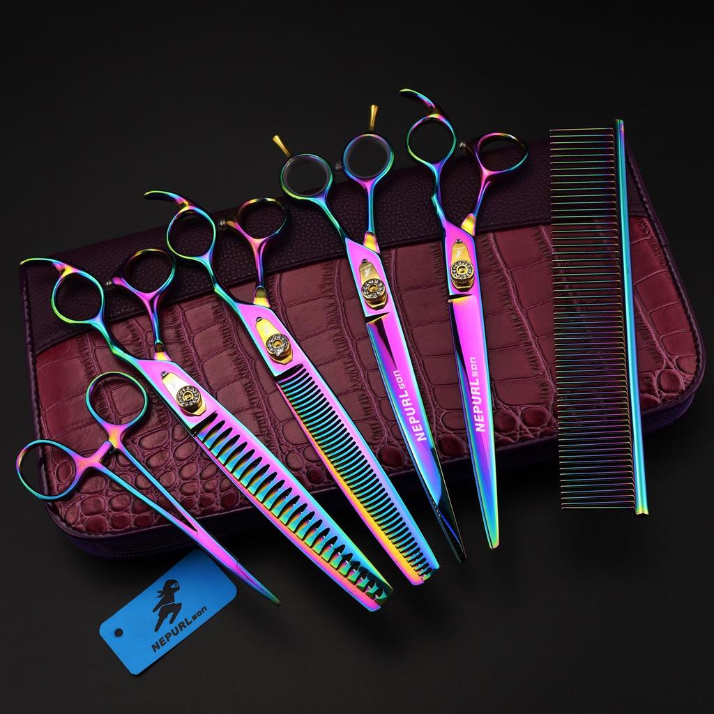 8" Colorful 4-Piece Pet Grooming Scissors & Straight Shears Set
