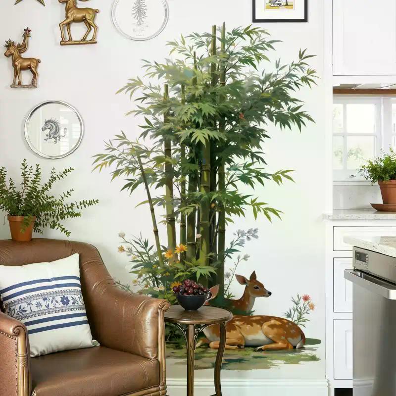 Tropical Plant Flower Tree Wall Stickers Self-Adhesive Fresh Simple Background Decorations For Home Garden