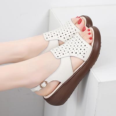Summer Wedge Shoes for Women Sandals Solid Color Open Toe High Heels Casual Ladies Buckle Strap Fashion Female Sandalias Mujer