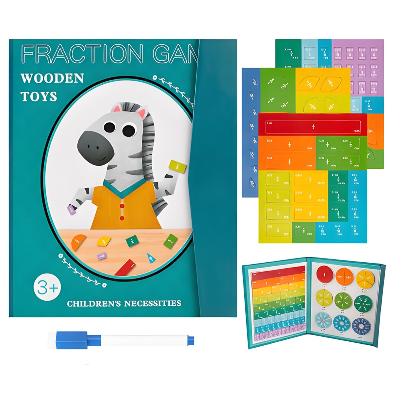 

102-Piece Magnetic Fraction Tiles Set, STEM Math Teaching Aid for Hands-On Learning - Montessori Fraction Tools (Zebra Design)