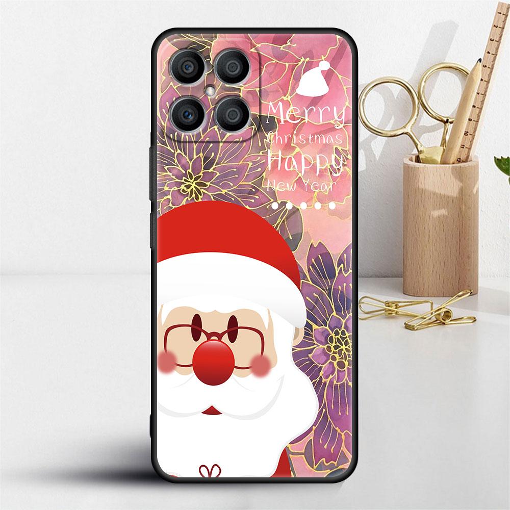 Red Nose Elk Santa Claus Case For Huawei Honor X8 X9 P50 X7 50 20 8X Play 9A P40 P30 Lite P Smart 2021 Black Phone Coque