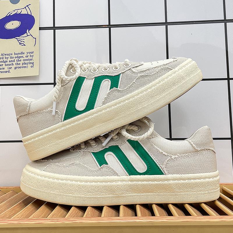 Spring new broken hair canvas shoes Korean version trendy shoes versatile ins breathable canvas shoes platform student wind board shoes men