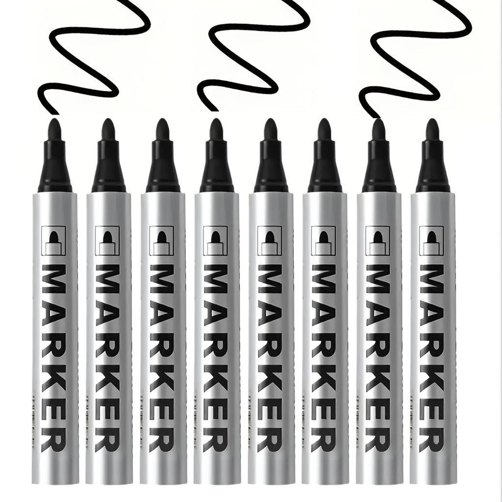 12pcs Black Permanent Oil-Based Markers - Quick Dry, Waterproof, Round tip